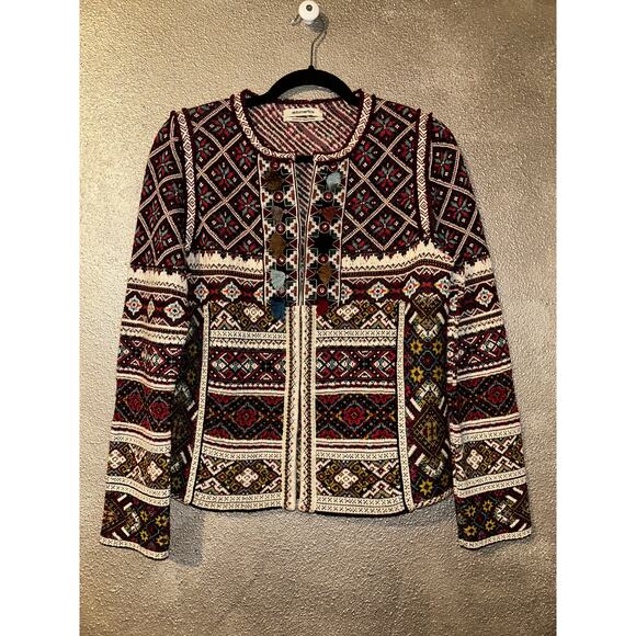 Anthropologie Aldomartins Abbie Nordic Boho Tassel Cardigan Sweater Size M - Picture 3 of 11